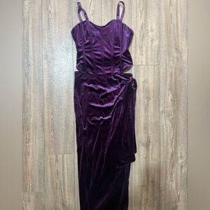 D’IYANU Plum Velvet Two Piece Set Corset Top Maxi Skirt S NWOT